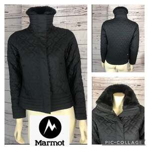 Marmot “St Moritz” Black Quilted Puffer Coat with faux Fur Collar size small